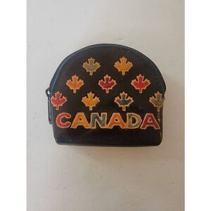 Women's Canadian Maple Leaf Pattern Small Coin Purse Wallet In Black